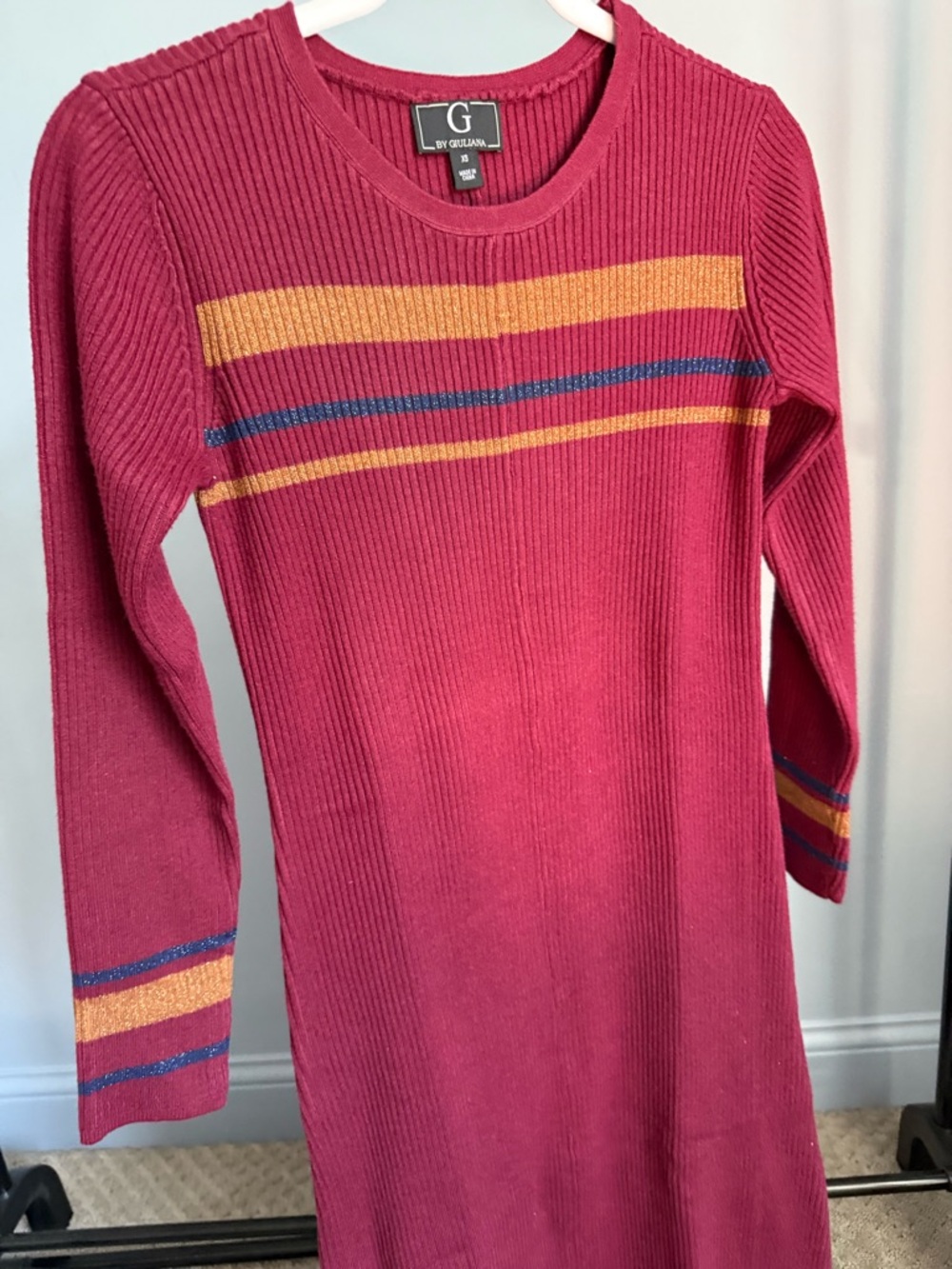 NWT G by Giuliana Berry Knit Maxi Dress with Multicolor Stripe Accents - Picture 3 of 6